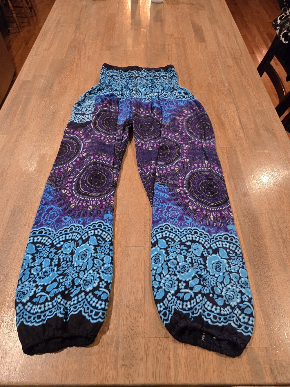 Blue & Purple Patterned Elastic Waist Harem Pants